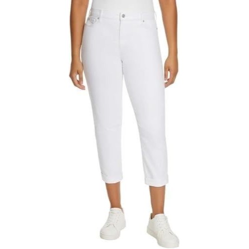 Gloria Vanderbilt Cuffed Boyfriend Jeans Womens 14 White Stretch New